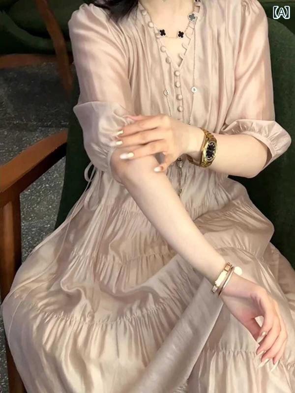 シフォン 花柄 ワンピース ティーブレイク フレンチ 気質 ドレス 2025 新しい 夏の 高級 絶妙な スカート 女性の 高級 ホリデー スタイル ロング スカート