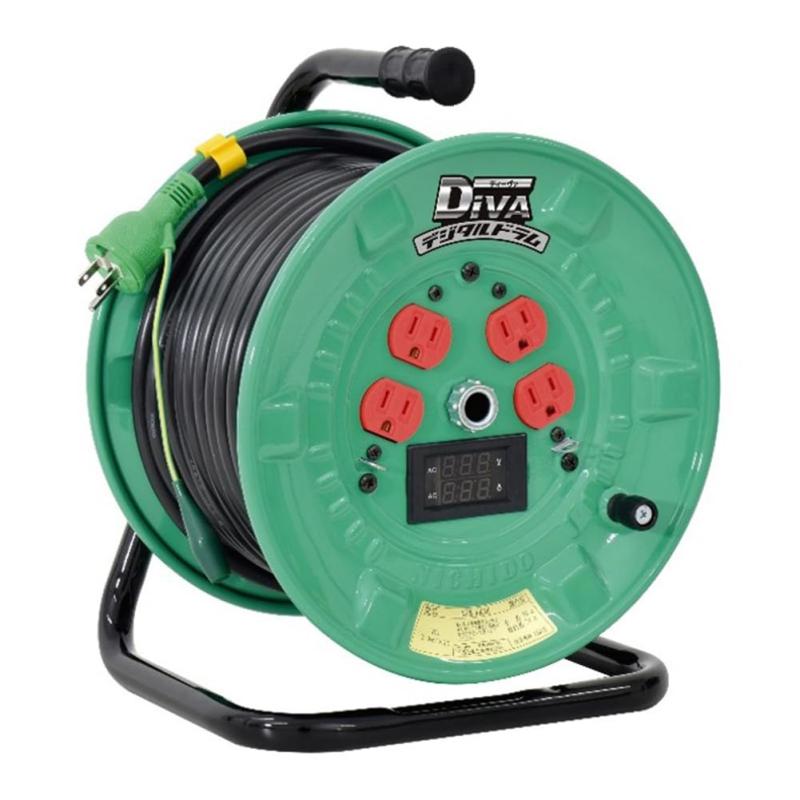 日動工業(Nichido Ind) デジタルドラム DiVA 30m 電圧電流メーター付 過負荷漏電保護兼用ブレーカー NPDM-EK34