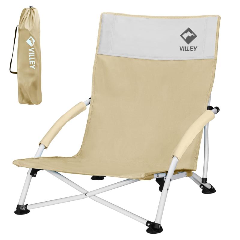 VILLEY アウトドアチェア キャンプ椅子 ロースタイル 折りたたみ イージー 耐荷重110kg ガーデン お釣り 登山 フィールド 運動会収納袋付属
