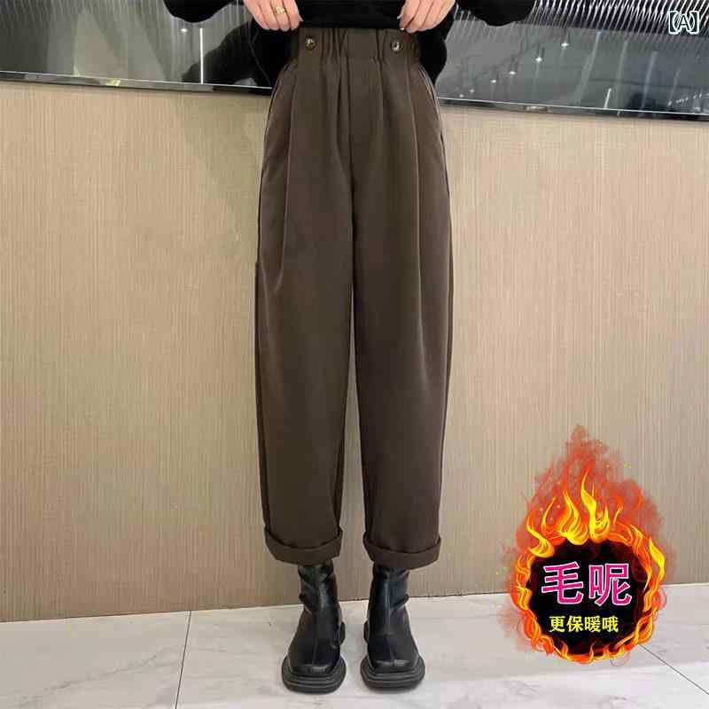 レディース ハーレムパンツ 新しい 冬 スタイルの プラス サイズの 韓国 風 ハーレム パンツ、 女性用、 ゆったりと した フィット 感、 洋 ナシ型の ボディ、 スリミング、 厚手の ウール カジュアル パンツ