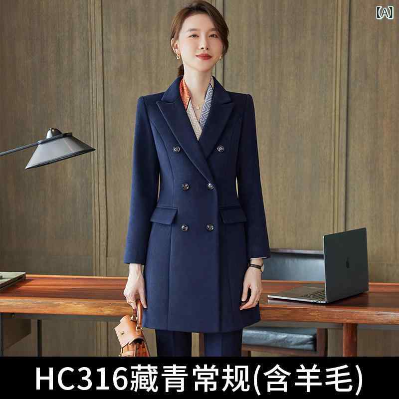 おしゃれ 秋冬 コート レディース 冬用 プロ 仕様の 女性用 ウール コート、 ミドル 丈 銀行 宝石 店 高級 作業 服 営業 部 ウール コート 作業 服