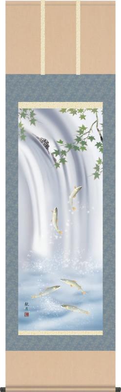 夏掛 掛け軸-楓に鮎/森山観月(尺五)床の間 和室 今めかしい オシャレ 御前上等 1A3-121 表装 飾りつけ 吊るし 室内装飾