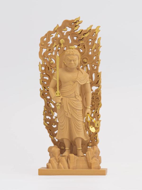 極小仏 不動明王 11.5cm（木製：ツゲ 金泥仕上）＿仏像 フィギュア 木彫り 置物（GSBふどうみょうおう