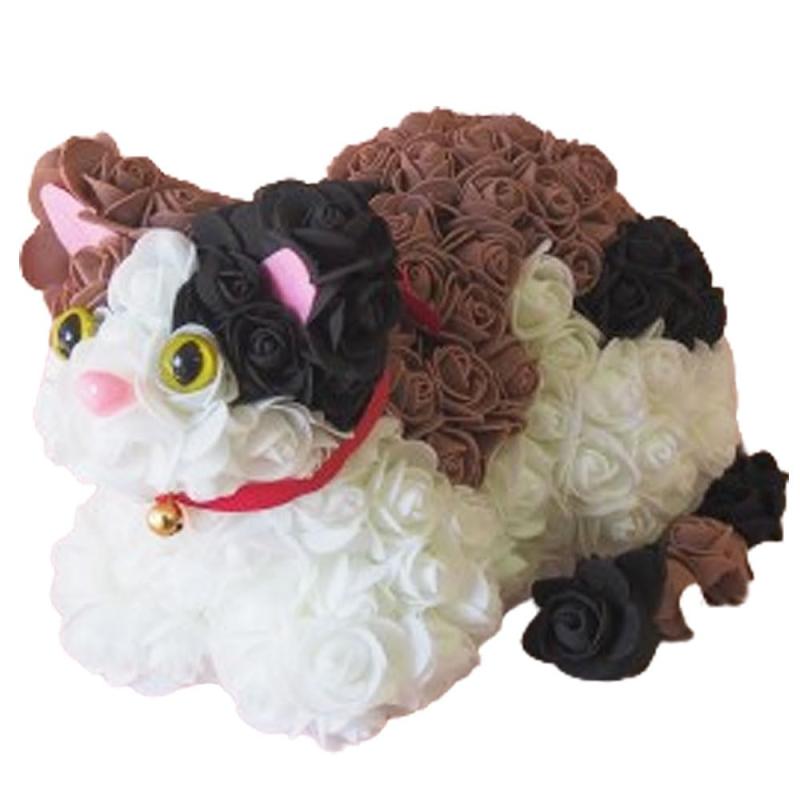 猫グッズ フラワーキャット 香箱座り 1個 薔薇 花 ギフト ローズ猫 造花
