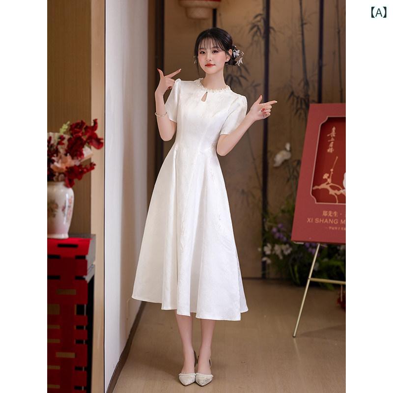 フレンチスタイル ドレス パーティー 白い 婚約 ドレス スカート 登録 ドレス小さな 人は 通常、 軽い 高級 高級 ニッチ ホワイト ドレス 夏を 着る ことが できます