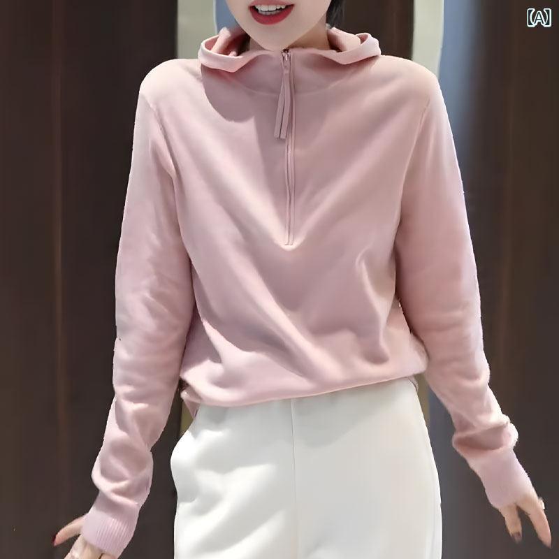 プルオーバー 編み物 レディース 韓国 風の 今めかしいな ひな形の ボンネット 付き添い人 ファスナー プルオーバー レディース 2024 秋 冬 新作 ゆったりと した 年歯を 感じさせない 御前上等 トップス