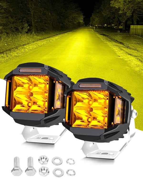 Chelhead 4インチ LED作業灯 三面発光 円型 92w LED補助灯 広角キット、デイタイム日行灯付き サイドシュート式オフロード走行灯、270&deg;コンビネーションビームモード汎用補助灯、トラック/ジム｜SEIYUショップ
