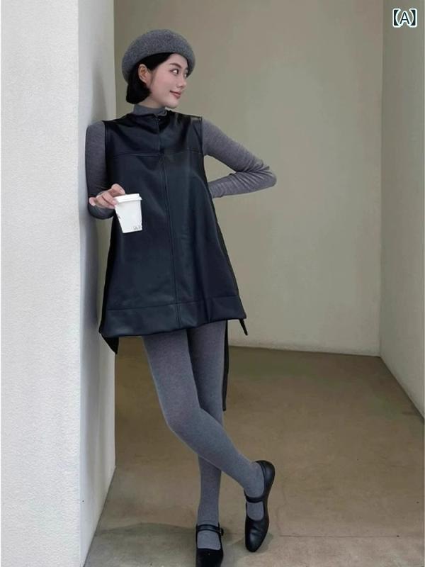ワンピース レディース レトロ レザー ノースリーブ 紐付き 秋用 ファッション 普段使い 軽量 伸縮性 ビッグシルエット ブラック ピンク系