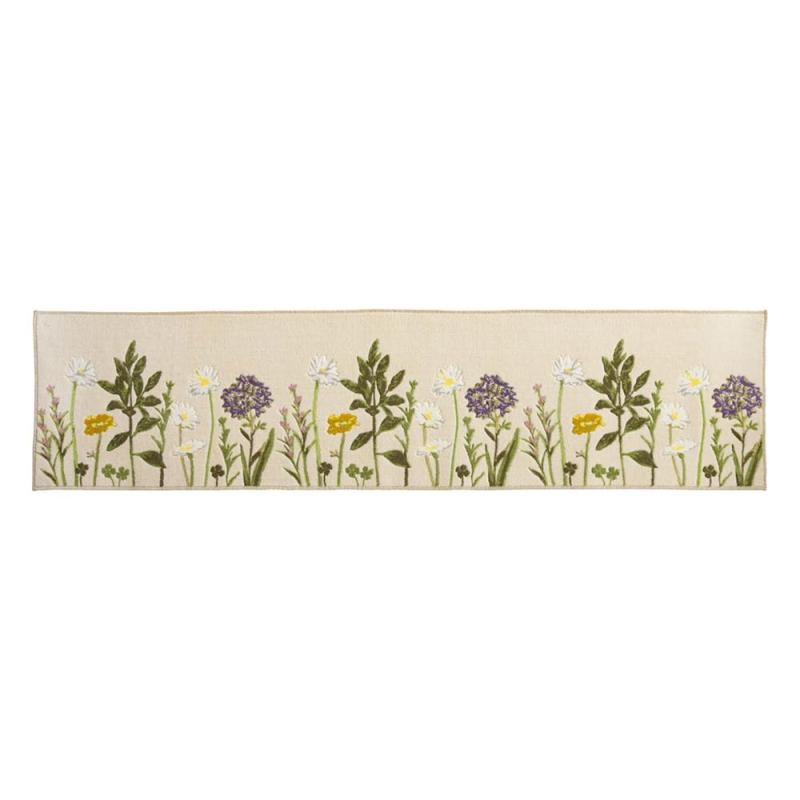 オカ(OKA) ボタニカルガーデン キッチンマット 約45cm×180cm ベージュ (花柄 抗菌 防臭 滑り止め)