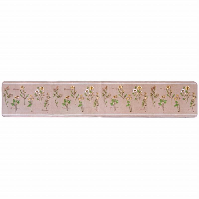 オカ(OKA) フルールシャンテ キッチンマット 約45cm×240cm ブラウン (花柄 プリント 上品 滑り止め)