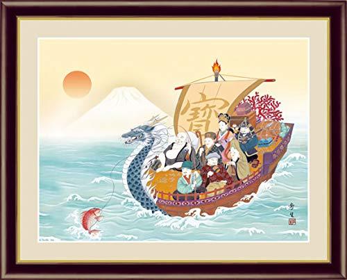 【F6】 縁起画額 七福神 北山歩生 和の風情 モダン インテリア 安らぎ 潤い 壁飾り G4-BY030