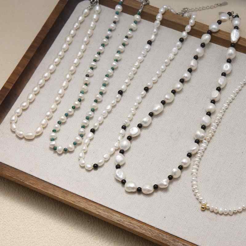 バロック パール ネックレス 天然 淡水 真珠 真鍮 18K金 メッキ 手作り ビーズ チェーン ゴールド アクセサリー ジュエリー シンプル デザイン