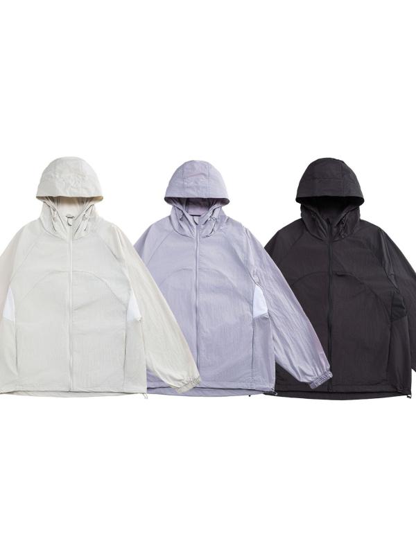 夏 アウトドア UVカット フード付き アウター カップル用 軽量 薄手 速乾 切り替え デザイン