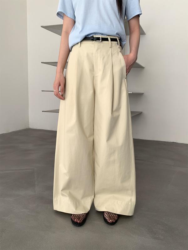 レディース 夏 高腰 ワイドレッグパンツ ゆったり 筋目 綿織物 心地よい 相応う 普段使い走り 綿原料品 軽さ 伸縮性