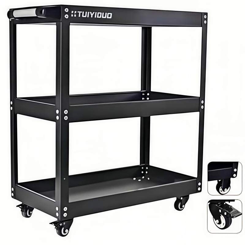 TUIYIDUO 三段 【耐荷重200kg】合金鋼 ツールカート 工具ワゴン 工具カート ドライバーホルダー 工具箱 ツールボックス キャスター付き DIY ガレージ 工具台車 工具収納 運搬 厚み 作業 ガレージ