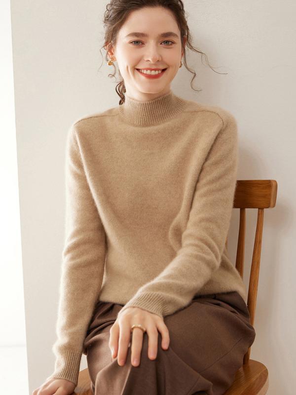 秋冬 レディース カシミヤ 編み物スウェーター ゆったり 二分の一ハイネック サドル肩先 朦々たる もの柔らか 肌付き トップス 生あたたかい 花の冠yd 普段使い