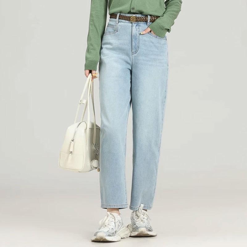 レディース デニムパンツ ハイウエスト ストレート 9分丈 春秋 スリム スタイルアップ 普段使い 合わせやすい ジーンズ ボトムス 通勤 軽量 伸縮性｜SEIYUショップ