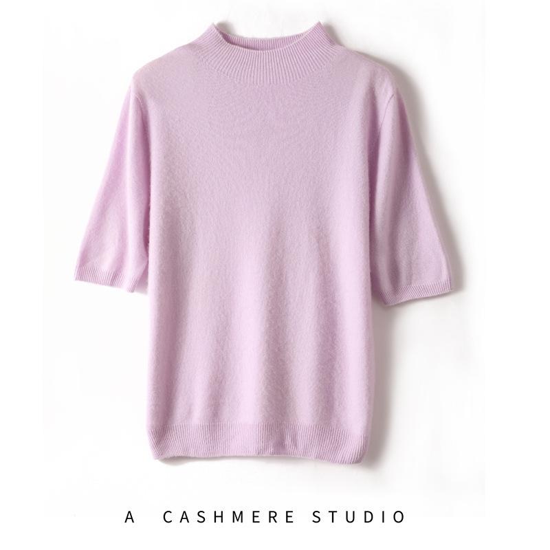レディース カシミア ニットセーター ハーフハイネック 5分袖 ゆったり カジュアル 柔らかい 暖か 軽量 トップス 秋冬 再生繊維 ストレッチ 室内着 普段使い