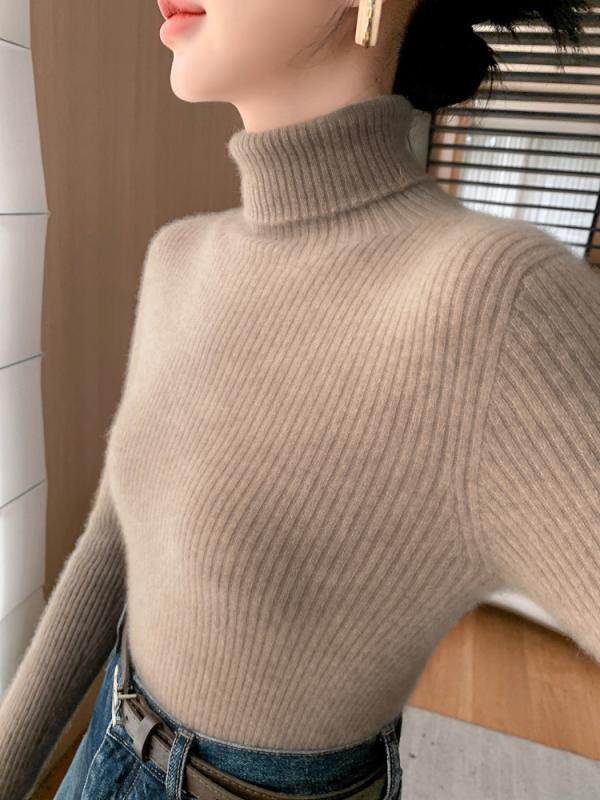 秋冬 レディース ハイネック スウェーター カシミヤ 編み物 生あたたかい シームレス 絨毛 か細い ティーシャツ 保温性 パステル色の 普段使い走り トップス