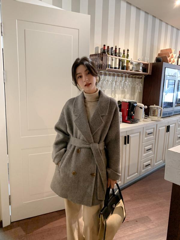 レディース コート 秋冬 アルパカ混ウール ツイード 中長丈 小柄対応 テーラードカラー 韓国風 ゆったりシルエット ウエストベルト 暖か リバーシブル スタイリッシュ アウター 19,068円