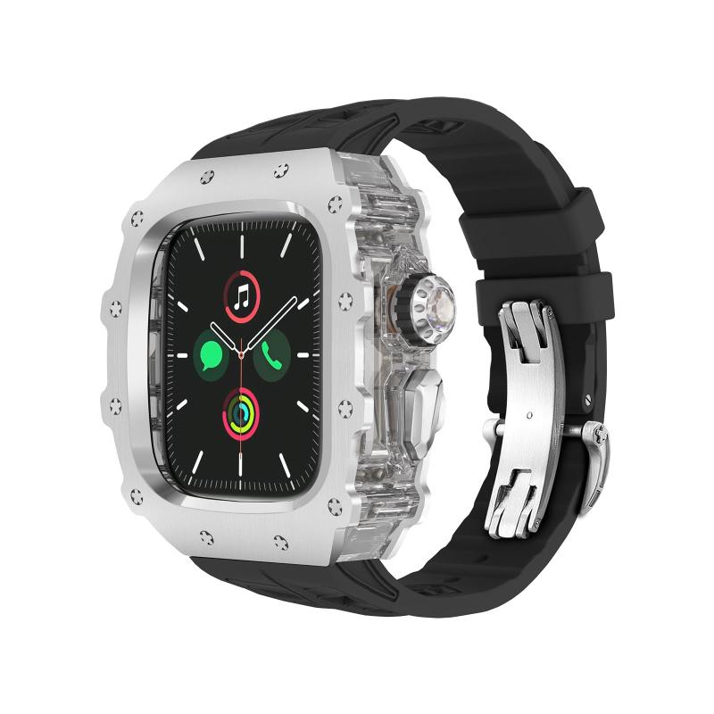 Apple Watch 49mm 46mm 45mm 44mm フルオロエラストマーバンド用 316Lステンレススチールケース、iWatch Ultra 2 49mm 9 8 7 45mm 6 5 4 SE2 SE 44mm用高級メタルカバー、高耐久耐衝