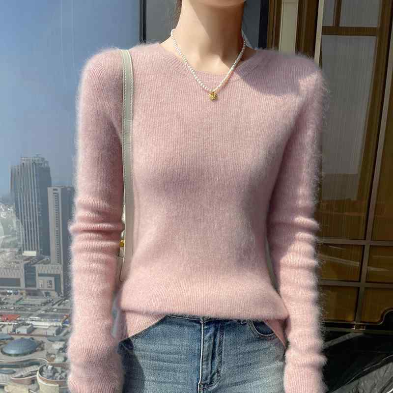 編み物プルオーバー レディース 分かりやすい 雅びやか ラウンドのど首 カシミール  か細い相応う ホンブルグ帽 長袖 トップス 下着類 ゆったり影ぼうし パステル色の手当たり 絨毛原料品 普段使い走り 秋冬 優しいこと