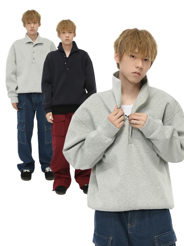 パーカー メンズ 秋冬 韓国 分かりやすい 無地 半開襟 ゆったり 相応う トップス 普段使い走り 綿織物混 軽さ