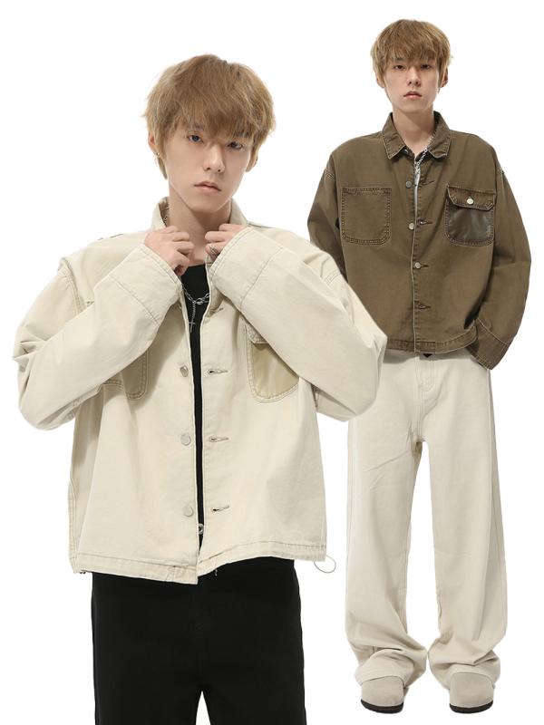 デニム ジャケット メンズ 秋 高級感 ウォッシュ加工 デザイン 個性派 ストリート カジュアル アウター 軽量 伸縮性