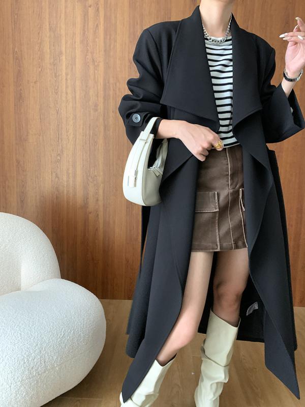 レディース トレンチコート ロング丈 ゆったり影ぼうし 秋冬 アウター 雨合羽 今めかしい 綿織物混 防