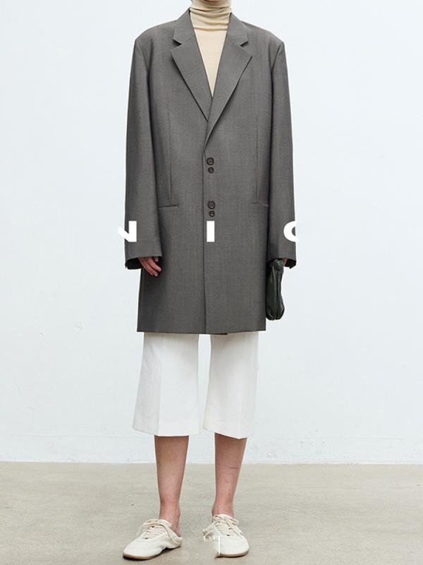 レディース ジャケット シンプル デザイン 中長丈 ウール 素材 カジュアル スタイル テーラード ブレザー モード ファッション オフィス 通勤 普段使い 高級感 軽量 暖かみ 秋冬|SEIYUショップ