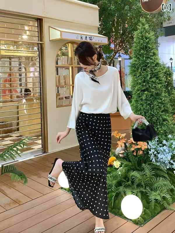 スカート レディース 夏用 ポルカドット ハイウエスト ヒップハグ マーメイド ロング 上品 スリム 万能 若々しい 軽量 伸縮性 通勤 普段使い