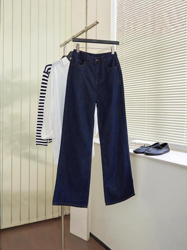 デニムパンツ レディース ハイウエスト ワイドレッグ 純綿 スリム効果 レトロ ストレート ボトムス 普段使い インディゴカラー ゆったりシルエット 伸縮性