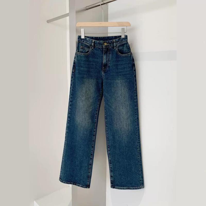 レディース ストレート デニムパンツ トルコ綿 デニム生地 レトロ ブルー カジュアル 普段使い 軽量 伸縮性 合わせやすい｜SEIYUショップ