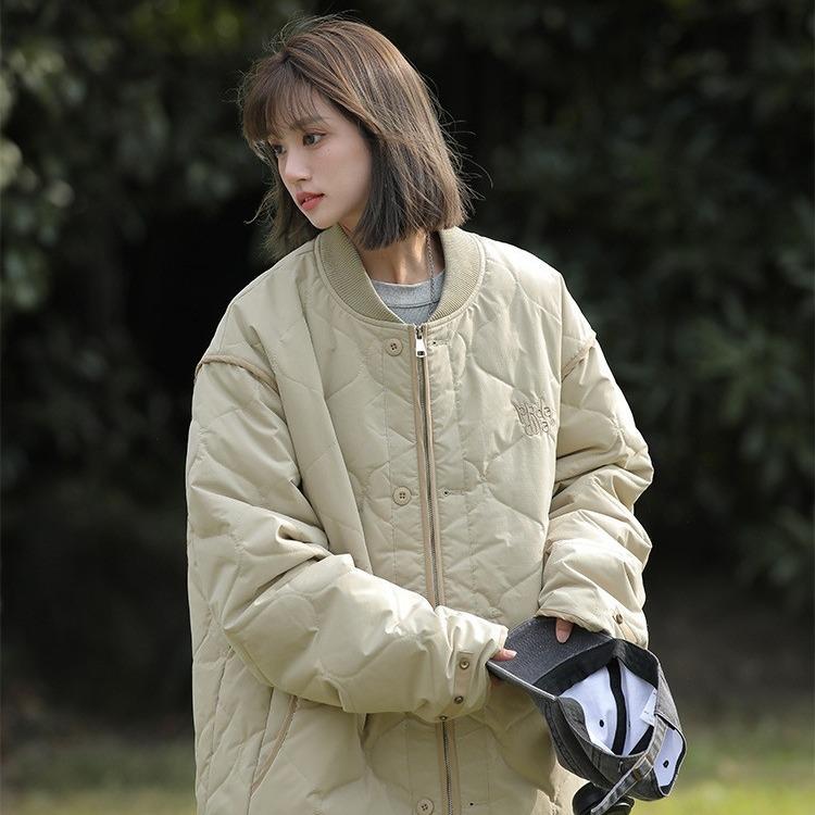 レディース 冬用 ベースボールジャケット 菱格子柄 綿素材 ゆったりシルエット 小柄対応 厚手 学生向け 万能コーデ カップル ミリタリースタイル チェック柄 暖か 普段使い
