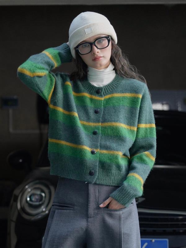 編み物 ジレー レディース 秋冬  レトロ アルパカ 混 縞模様 うつり変わり 色つや パステル色の 原料品 心地よい 表現スタイル 長袖 トップス 情の籠もった 普段使い