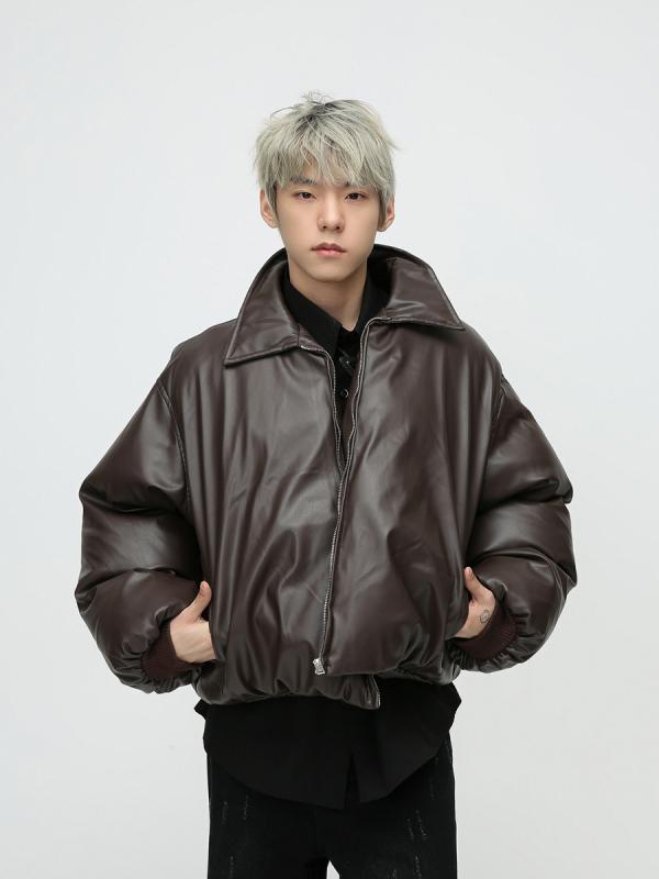 メンズ 冬 レザージャケット ゆったり 立襟 レトロ コットン ミックス アウター 暖か 素材 フィット コート|SEIYUショップ