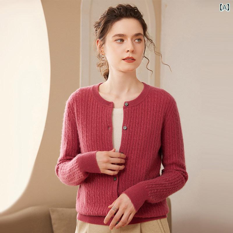 レディース ニット セーター 2024年秋の新作、麻花柄のニットカーディガン。女性用、100%羊毛素材、丸 c ネック、花のような模様のセーター。高級なアウターとしてもおしゃれに着こなせます。