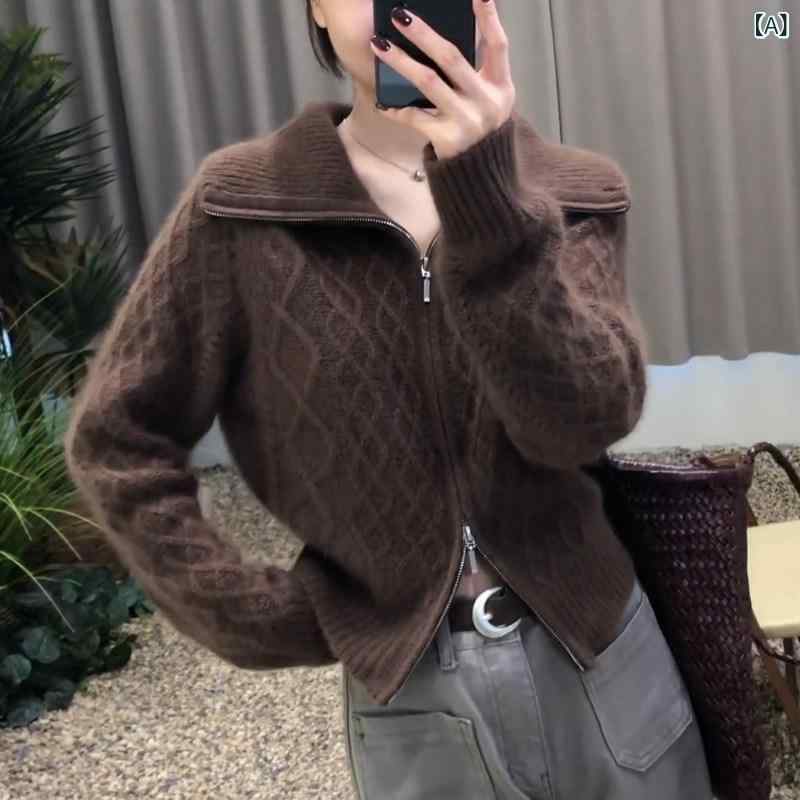 フーディ付き添い人の捻じれ御花とダブルジップの珈琲色合いの編み物ジレーは.レトロ韓国流行り物を取り入れた伸び伸びする感のあるです。