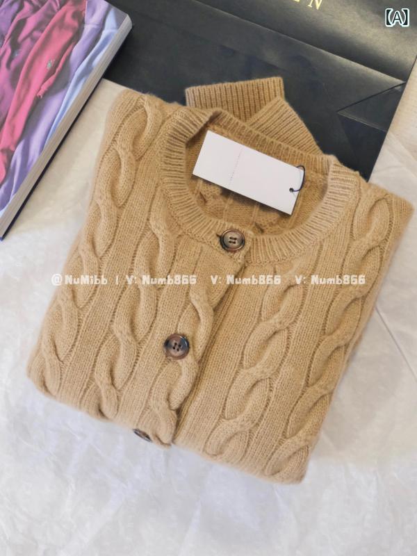 レディース ニット セーター 80 ウール 20 カシミア～ クラシック ツイスト 刺繍 ラウンド ネック ニット セーター ジャケット 趙 ルーシ 同じ スタイルの カーディガン