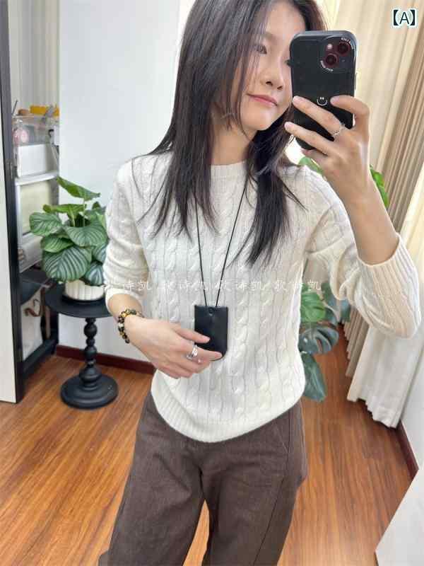 レディース ニット セーター R * L クリーン バー ジョン ラウンド ネック クラシック スタイル 25 秋 冬 100 % カシミア ケーブル 編み カシミアセーター プルオーバー セーター レディース
