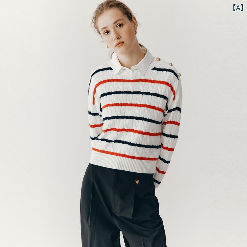 Elandのビンテージ風の短い女性用ニットセーターは、落ち着いた肩が特徴で、編み上げの技術で作られたニットトップスです。