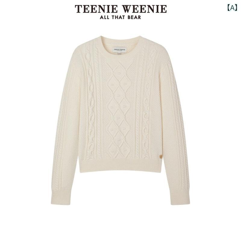 レディース ニット セーター 【美しい美しいウール】TeenieWeenieの小さなクマの冬のセーターは、丸 collarと絞りプリーツの織り模様で、素朴な感じのある編みセーターです。