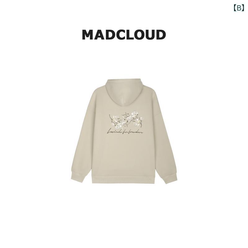 メンズ レディース 刺繍 MAD 公式 | Madcloud 冬用 暖かい ファッション ブランド 厚手 刺繍 パーカー プラス ベルベット メンズ|SEIYUショップ