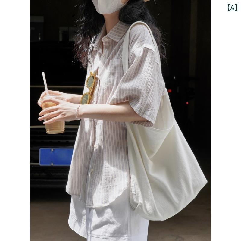 プルオーバー レディース 夏 縞模様 綿麻原料品 ゆったり影ぼうし か細い成り行き 心地よい トップス UV撥ねのける 日焼押しとどめる 軽さ 吸湿速乾