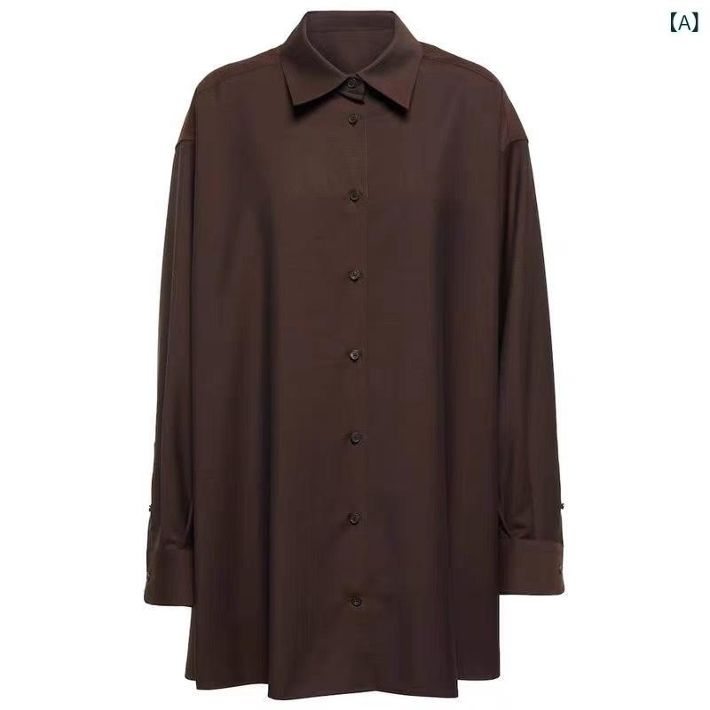 レディース 長袖 シャツ ゆったり 上品 ミニマリスト 羊毛 カシミア 混 春秋 トップス リラックス フィット 暖か 素材