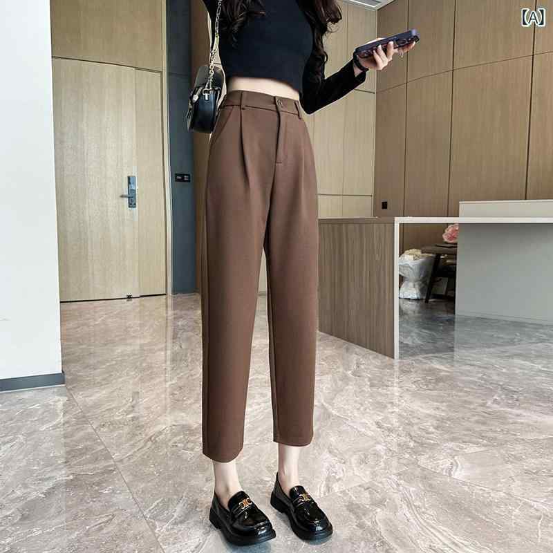 レディース ハーレムパンツ 身長 150 cmの 小柄な 女性の ための 春の レディース用 シガレット スーツ パンツ、 ドレープ ストレート ハーレム パンツ、 キャロット ダッド パンツ