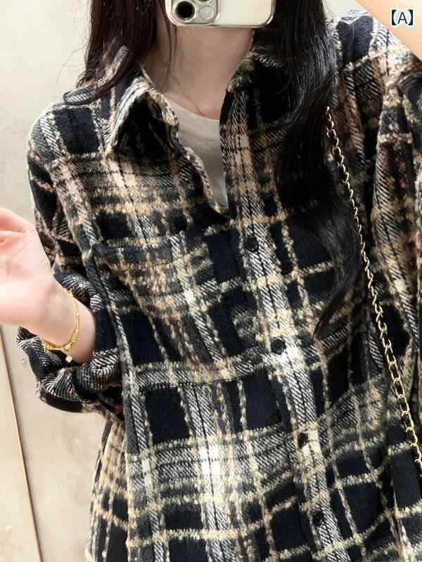 レディース シャツ チェック 斬新な小さな香りがする格子柄のシャツは、春と秋に広くゆったりとしたスタイルで、細身の長袖トップスタイリッシュなアウターです。｜SEIYUショップ