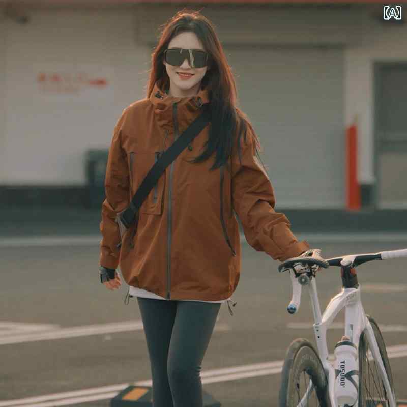アウター パーカー アウトドア コーヒー オレンジ アウトドア ジャケット 女性用 2025新 スタイル 防 風 高級 サイクリング 男女 兼用