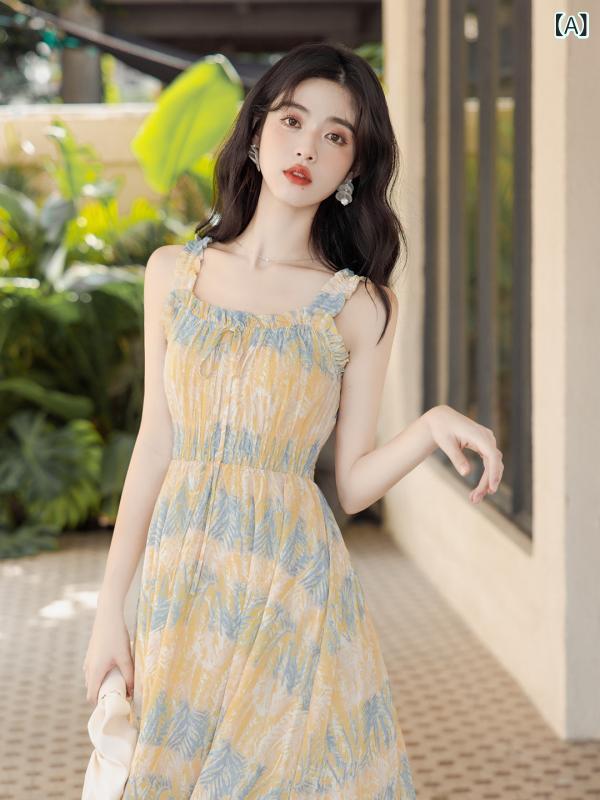 ワンピース ドレス レディース フランスの 初恋の 甘い ロング スカートの 花柄の ドレスの 夏の ドレス 2024 女性の 新しい 海辺の 雰囲気