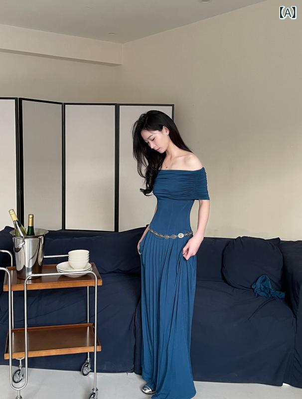 ワンピース ドレス レディース AWMUMU フランスの 高級 ワンショルダー ドレス 女性 ニッチ 無地 スリムフィット バースデー ドレス 妖精 ロング ドレス
